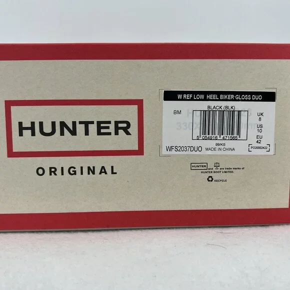 NWB HUNTER Women Refined Low Heel Biker Rubber Black Gloss Rain Boot Duo Size 10 - Picture 13 of 13